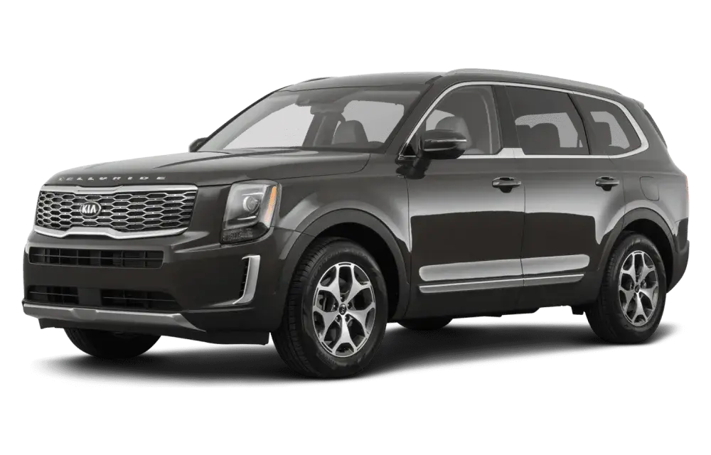Dark Kia SUV parked outside a modern building